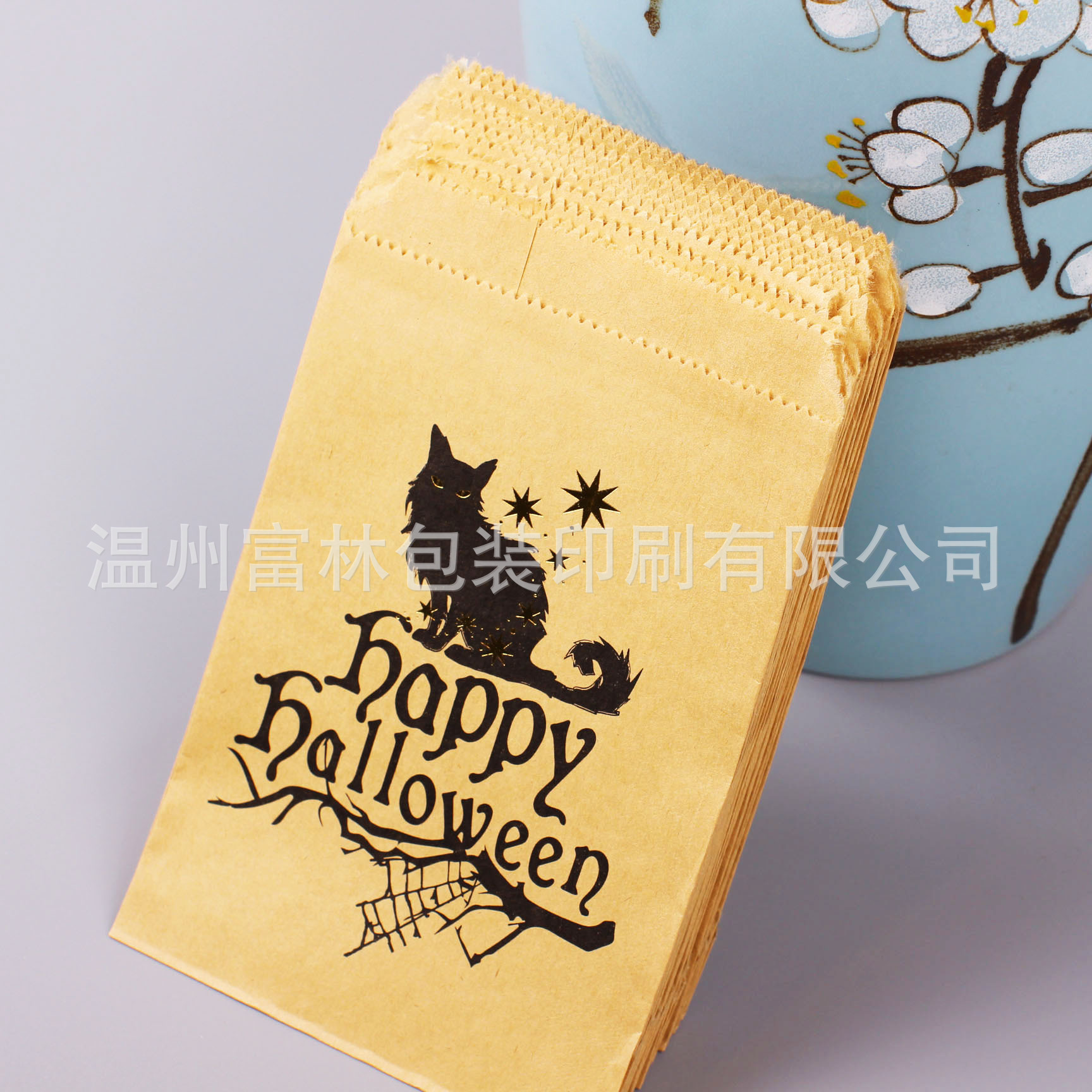 定做一次性环保印刷本色牛皮纸烫金糖果袋 万圣节尖底牛皮纸袋