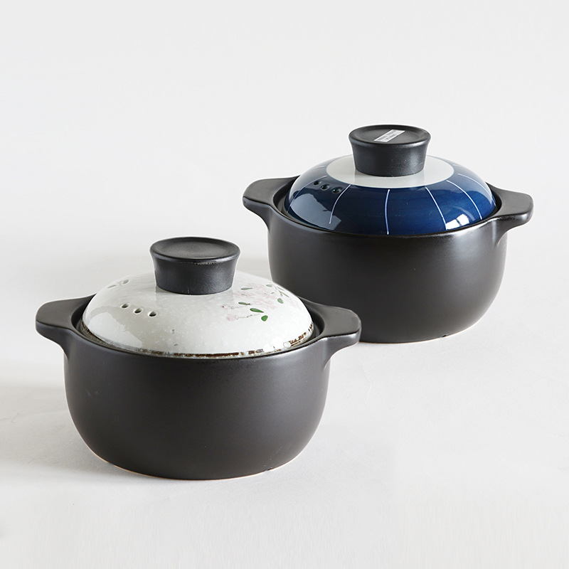 西田木雨 耐热锂辉石养生煲 印象樱花/墨蓝1.6升家用砂锅礼盒套装