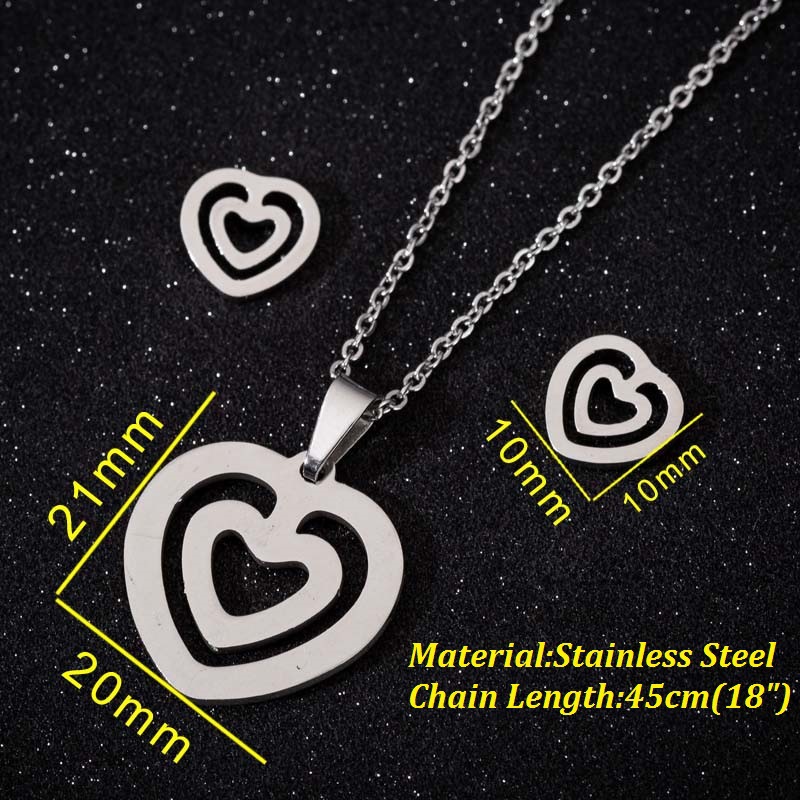 Fashion Heart Shape Stainless Steel Jewelry Set 2 Pieces