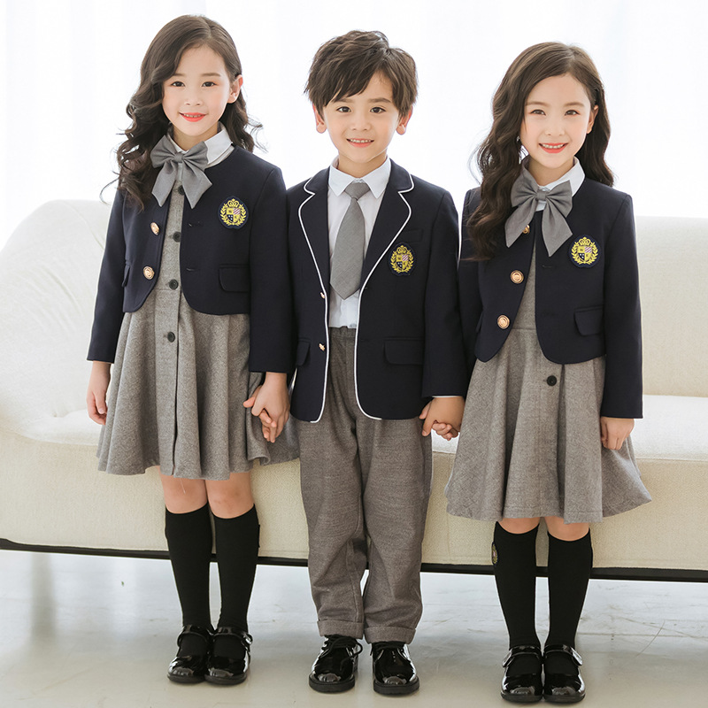 English-style kindergarten school uniform set for primary school students, three-piece set for children, autumn and winter class uniform customization season