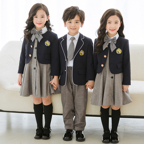 English-style kindergarten school uniform set for primary school students, three-piece set for children, autumn and winter class uniform customization season