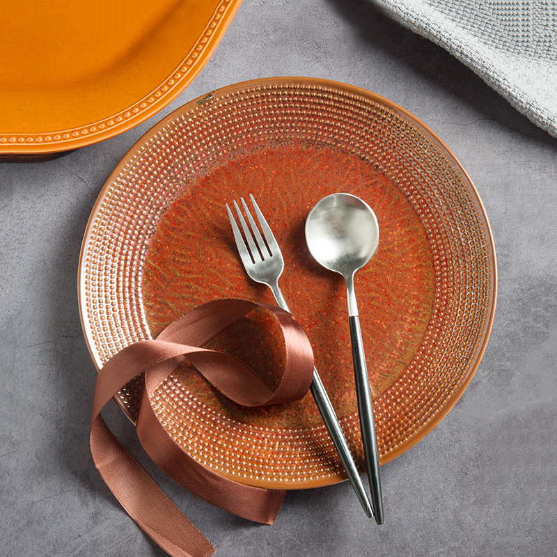 De cerámica Creativa vajilla de cerámica del hogar color vidriado alivio Occidental Placa Plana pasta plato redondo Cuenca la fruta sopa cuenca