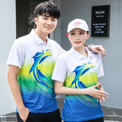 2019夏新款龍數碼印花polo衫漸變圖案短袖t恤男女款情侶裝