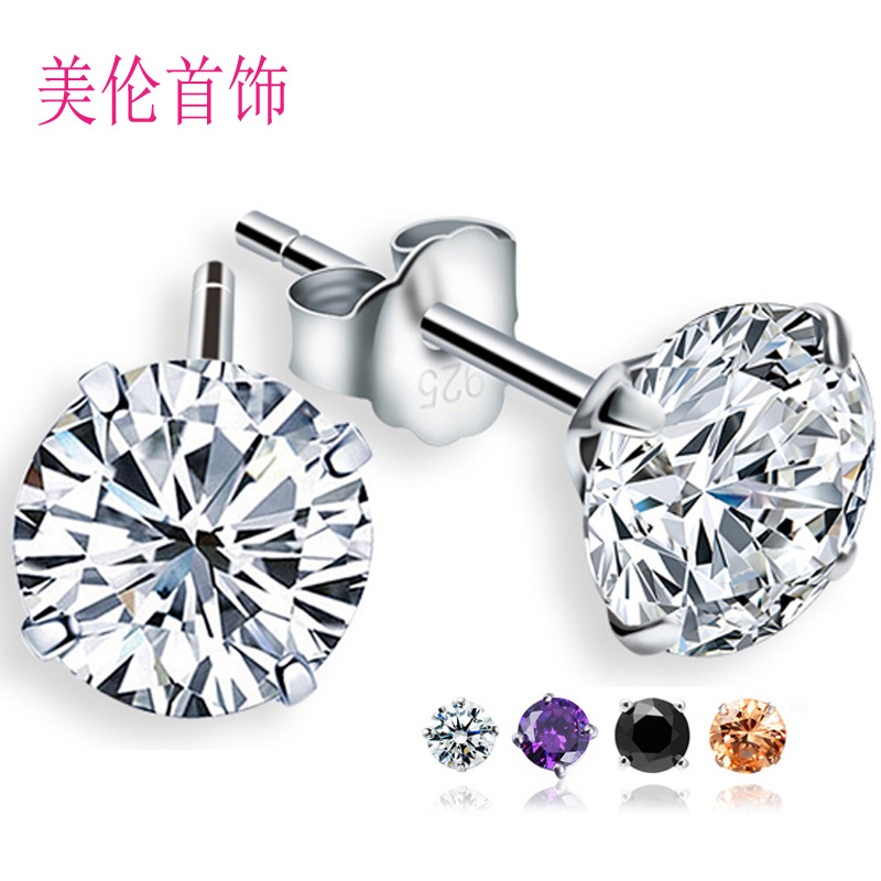 Hot spread the goods 925 Pure Silver Stud Earrings Four claw fashion Europe and America Rhinestone Earrings Manufactor wholesale