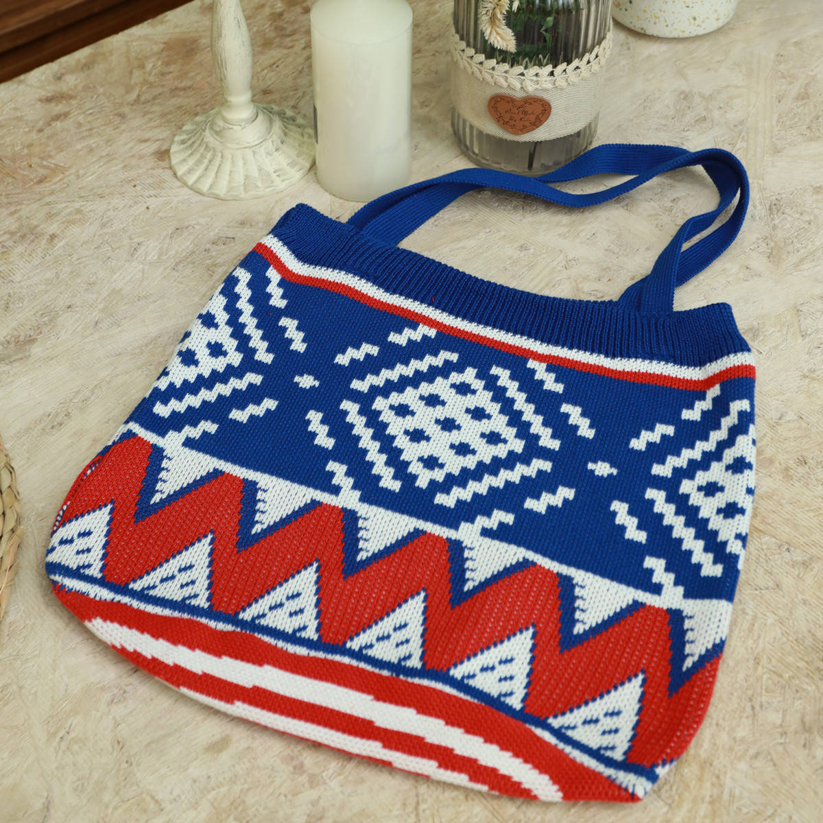 产地货源跨境新款几何图案包包　沙滩包休闲袋单肩包爆款现货