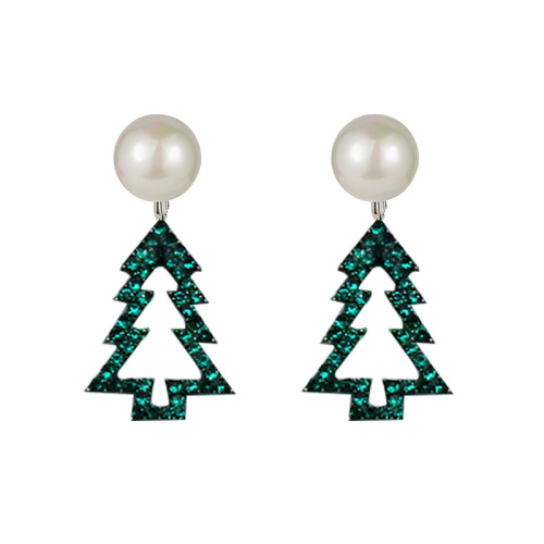Korean version of the new S925 silver needle diamond Christmas tree earrings pearl earrings fashionable compact New Year gift women's earrings