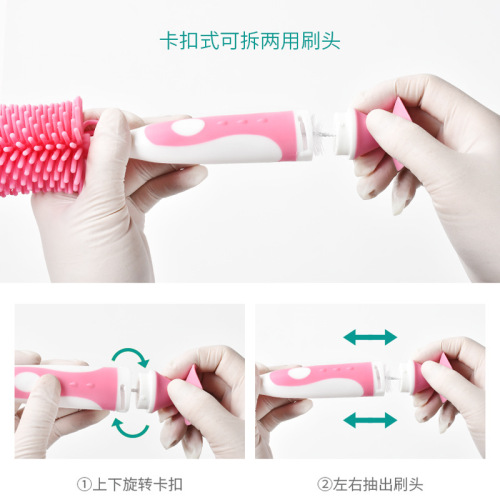 Wholesale silicone bottle brush, nipple brush, infant bottle cleaning brush, 360 degree rotating silicone brush for various bottles