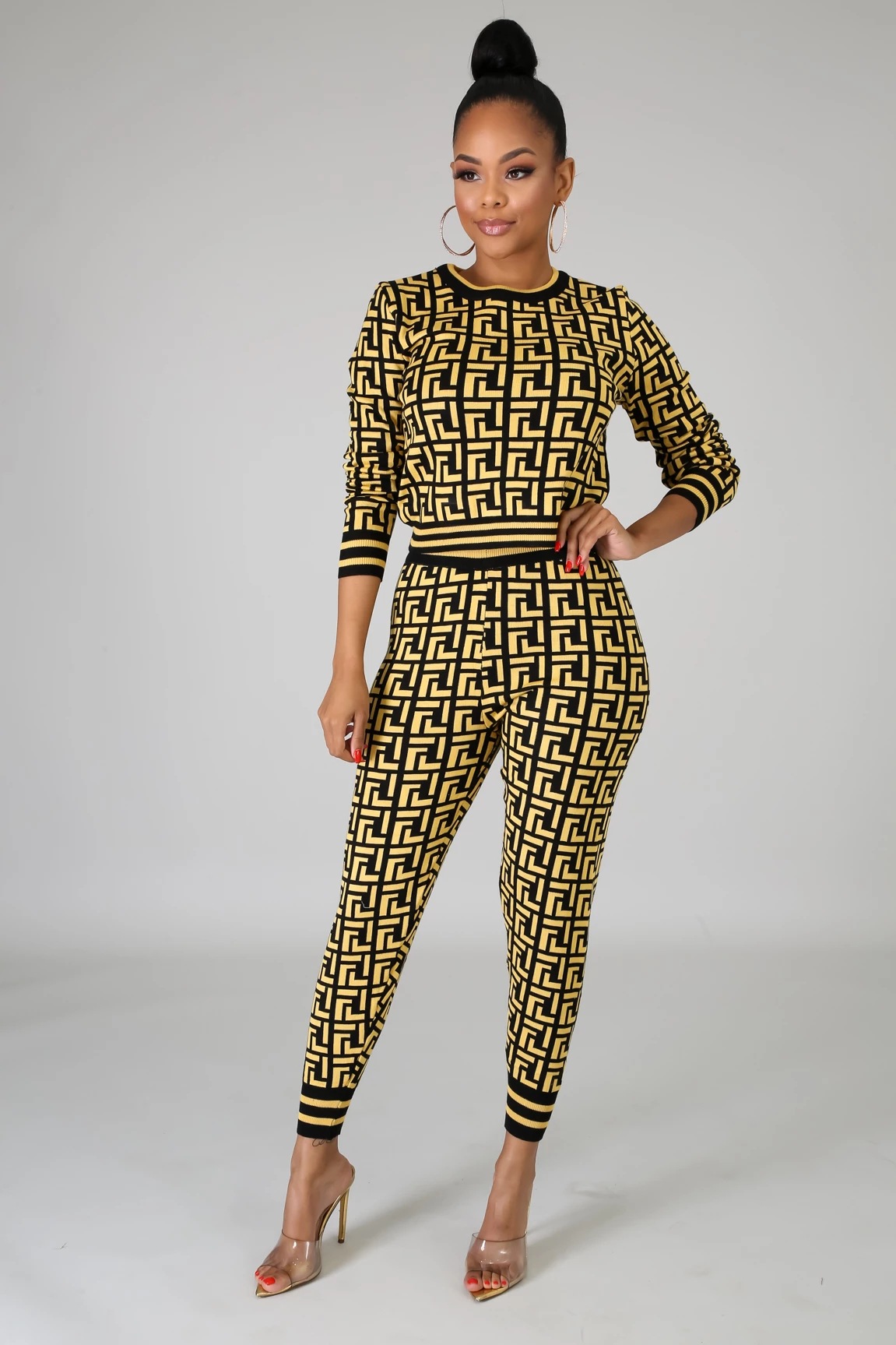 Printed Long-Sleeved Top Trousers 2 Piece Set NSXHX99239