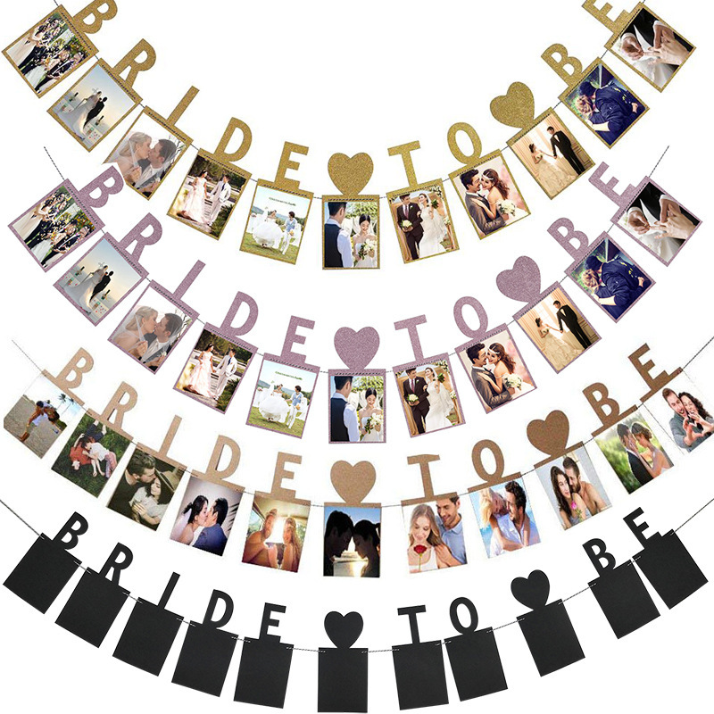 Factory wholesale Bride to be photo display wall vintage wedding photo pull flag wedding pull flower decoration