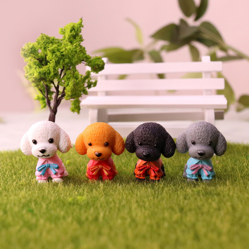 Teddy dog Wear a dog's clothes bow Decoration Hardware Doll doll Micro Landscape Succulent Potted plant ornament
