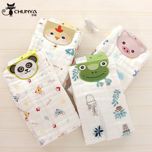 Two-piece set 25*50 high-density gauze baby towel handkerchief cotton infant children's face wash small towel cartoon printed square towel