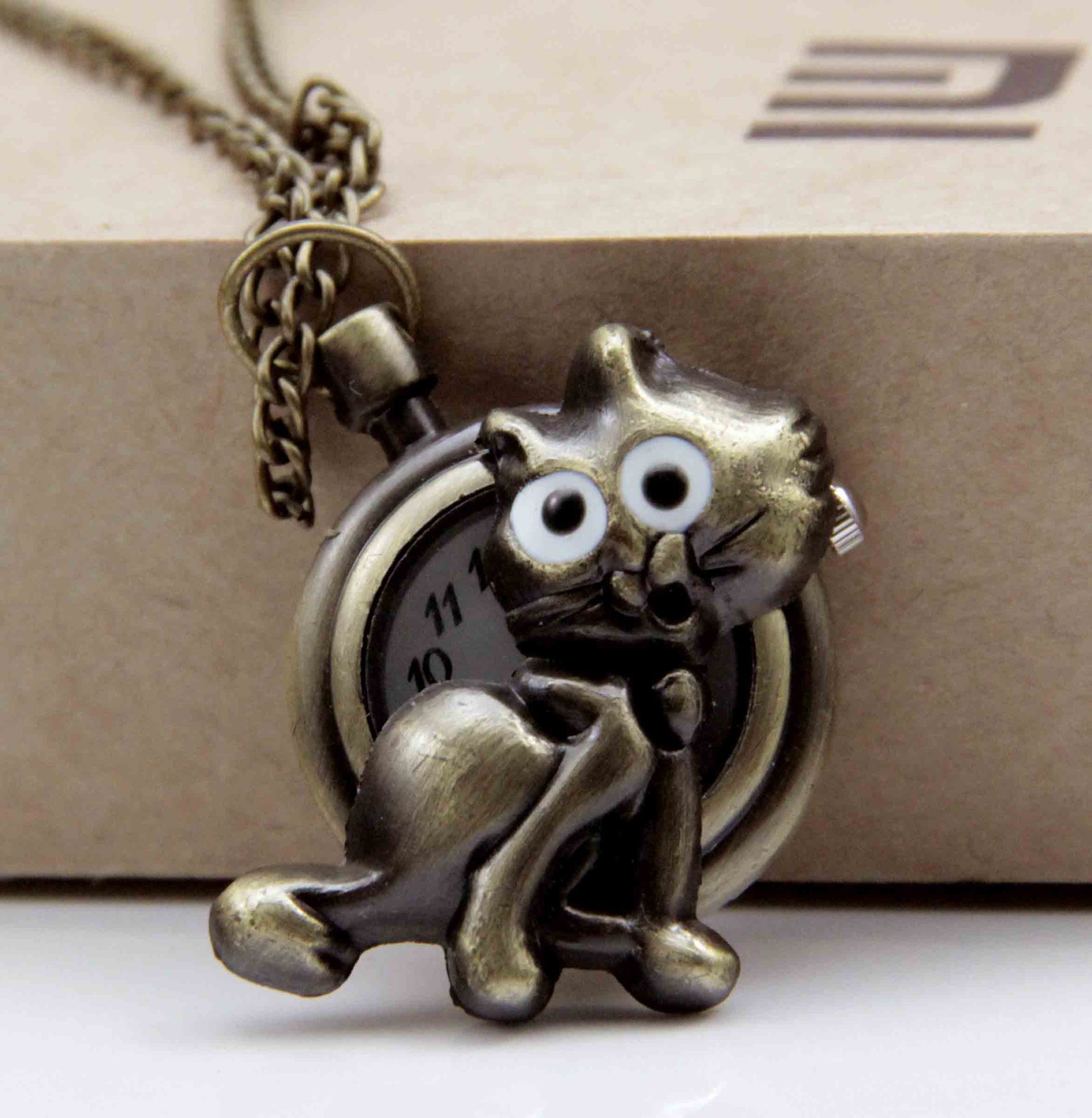 [Explosions] Creative Necklace Watch Vintage Pocket Watch Wholesale Keychain Watch Glue Flip Cat Watch