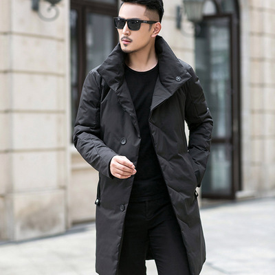 2019冬季时尚男士中长款棉服青年立领帅气纯色百搭潮保暖休闲外套