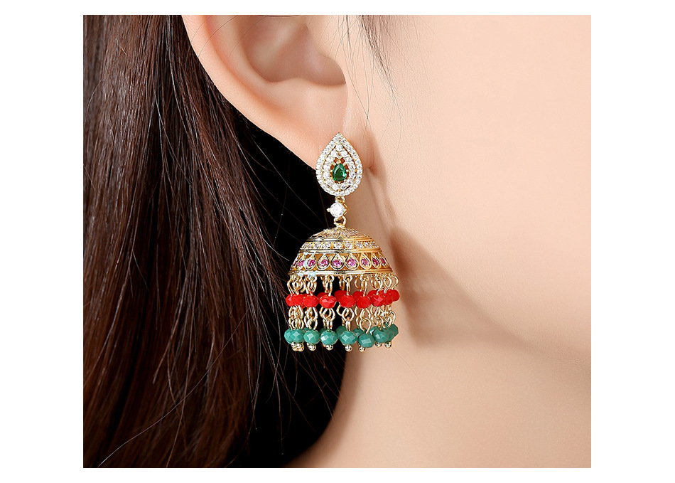 Wholesale Earrings New Retro Ethnic Copper Inlaid Zirconium Earrings Hollow Banquet Female Earrings display picture 3