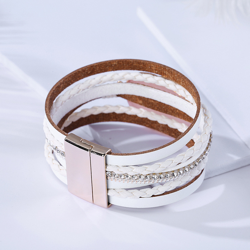 Bohemian Multi-layer Crystal Stone Leather Bracelet display picture 3