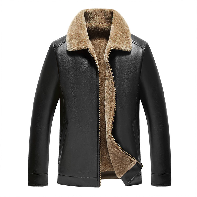 Autumn and winter new pattern coat leather jacket Plush thickening Lapel paragraph PU Leather men