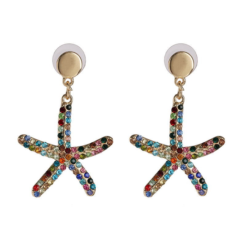 Nuevos Pendientes Aretes Mujer Estrella De Mar Azul Temperamento Salvaje Pentagrama Joyería display picture 8