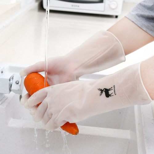 Rubber translucent dishwashing gloves Translucent white waterproof kitchen laundry clothes and dishes plastic cleaning housework gloves