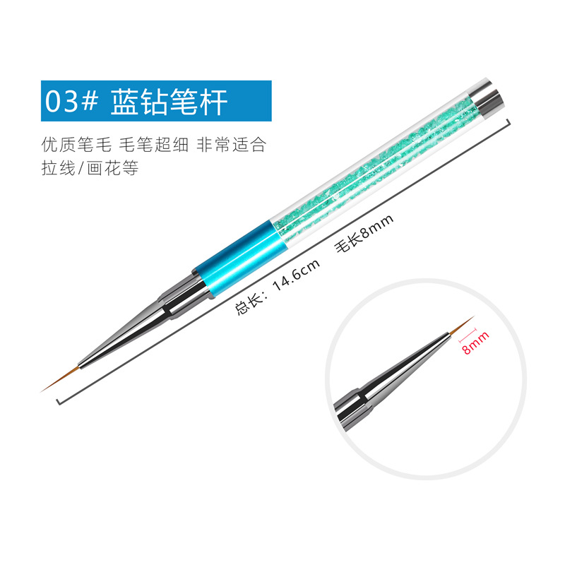 Herramientas de uñas directas de fábrica varilla de metal de tres colores pluma de dibujo de uñas con cepillo de pintura de talla de uñas de diamante