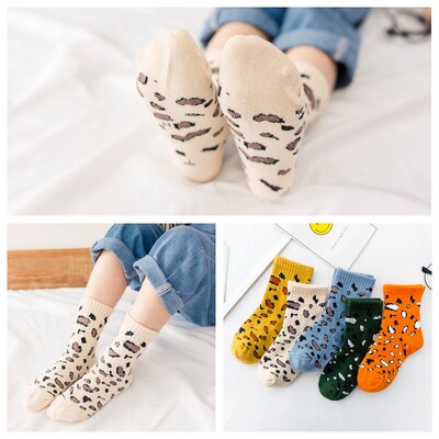 Spring and autumn season new pattern Children&#39;s socks 1-5-10 Boy pure cotton Medium hose girl Leopard baby Relent socks