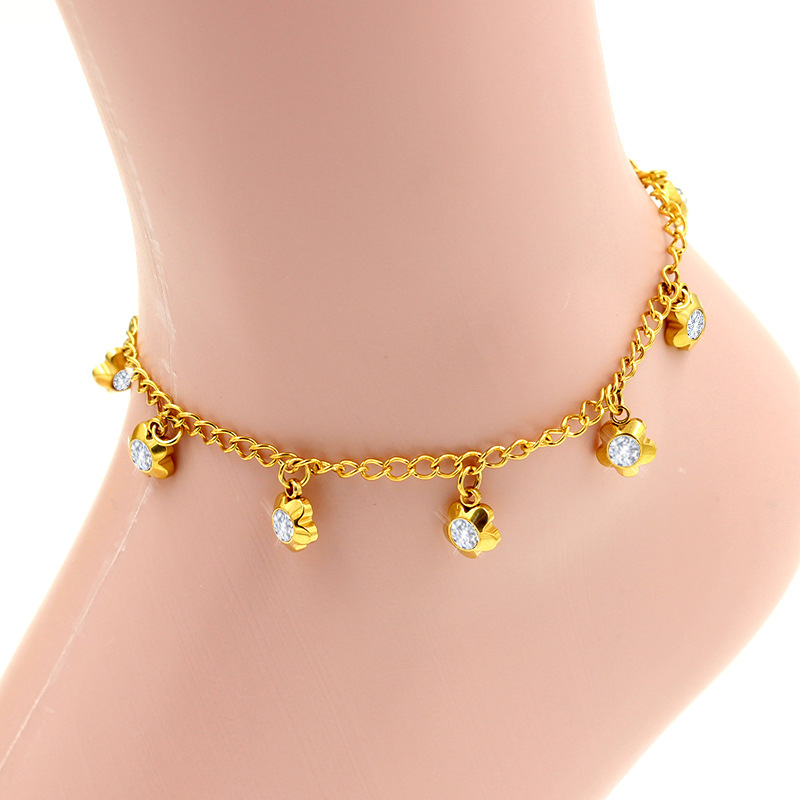 Fashion Geometric Stainless Steel Inlay Zircon Womenu0027S Anklet 1 Piece