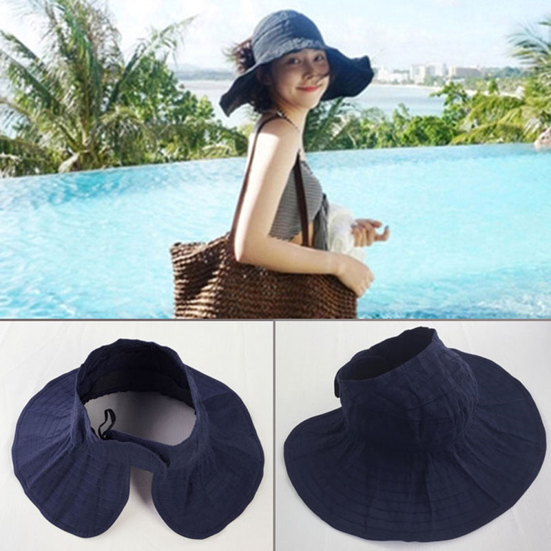韓國夏季帽子女防紫外線大檐帽親子遮陽款折疊空頂布帽防曬太陽帽