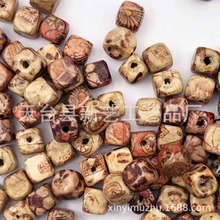 100颗/包diy混色印花包花珠正方形木珠子8mm串珠散珠饰品配件珠子