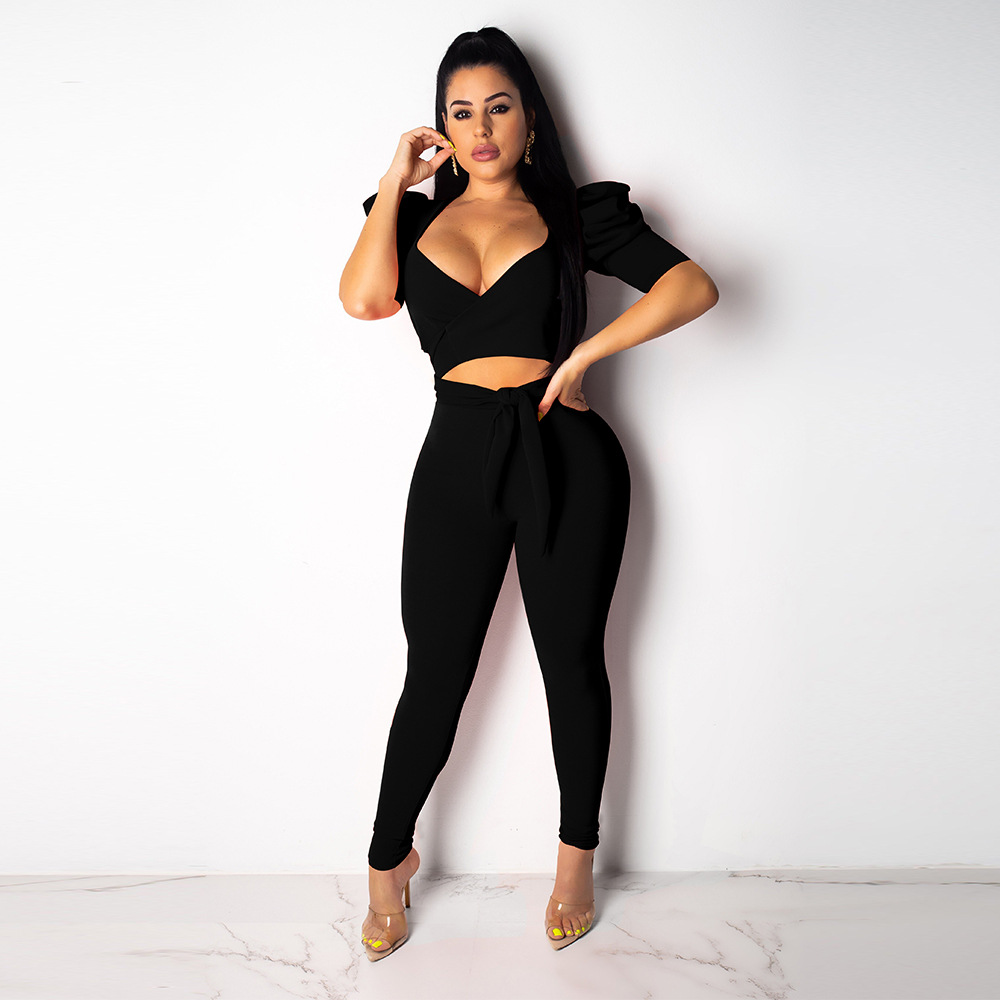 hot sale sexy fashion deep V strap slim nightclub set NSWNY62262
