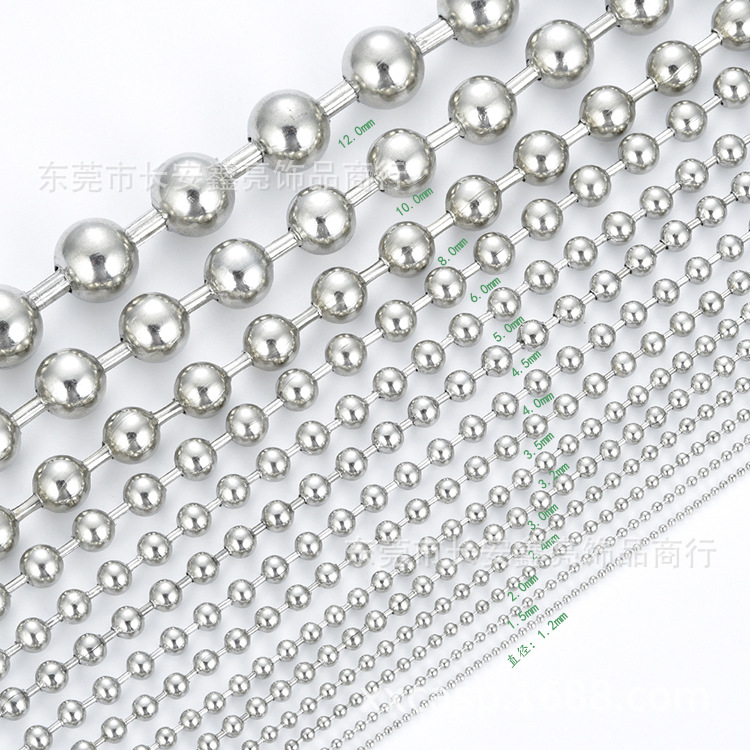 Cadena de cuentas de acero inoxidable 304 316, cadena de cuentas onduladas de 1.0MM a 12.0MM en stock, precio de fábrica, venta directa, cadena para joyería DIY