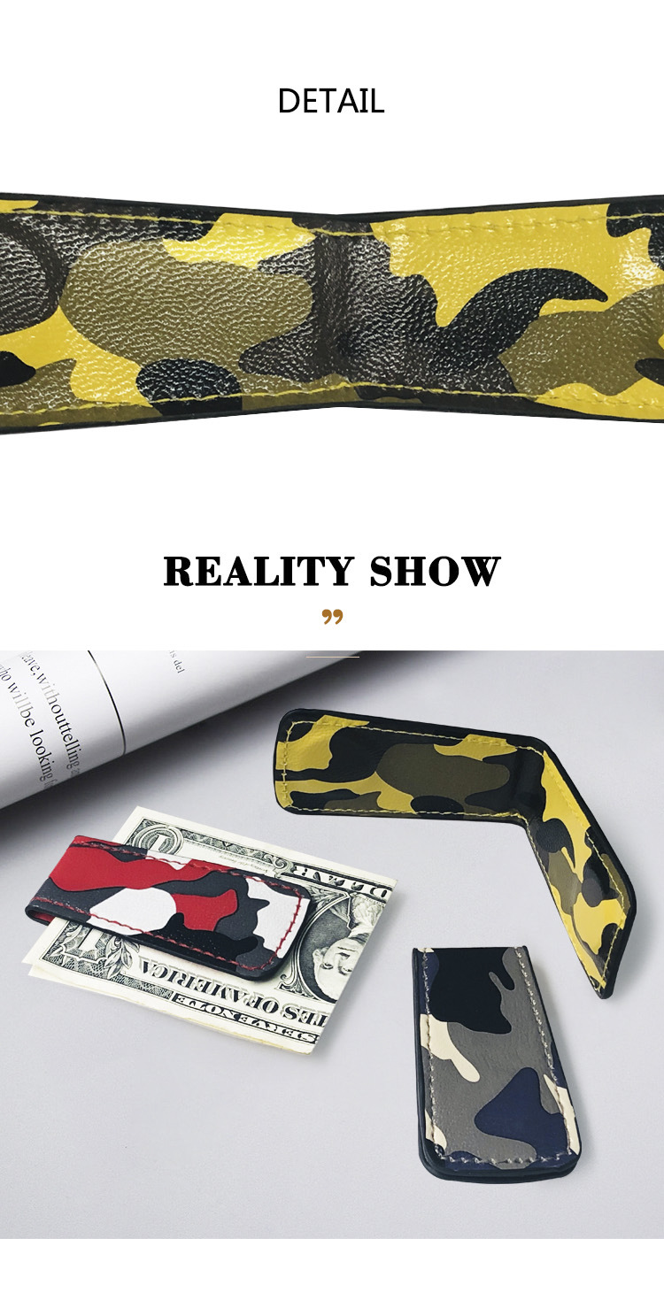 30g Weight Synthetic Leather Lining Material Business, Travel Occasion Pu Leather Material Unisex Gender Square Shape Light Grey, Red, Yellow Color Fashion Korean New Camouflage Wallet Mini Magnet Clip Simple Ultra-thin Wallet Coin Wallet Wholesale Nihaojewelry 2