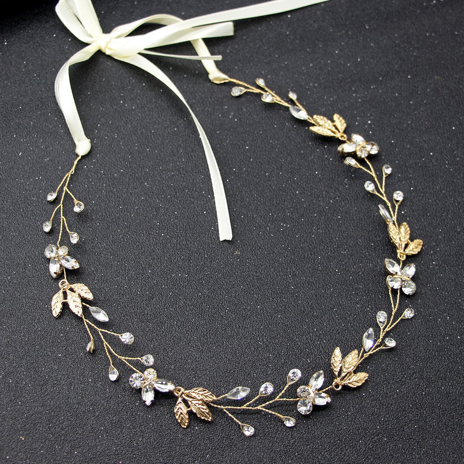 Bridal Jewelry Leaves Rhinestone Hairband Bridal Wedding Headdress display picture 2