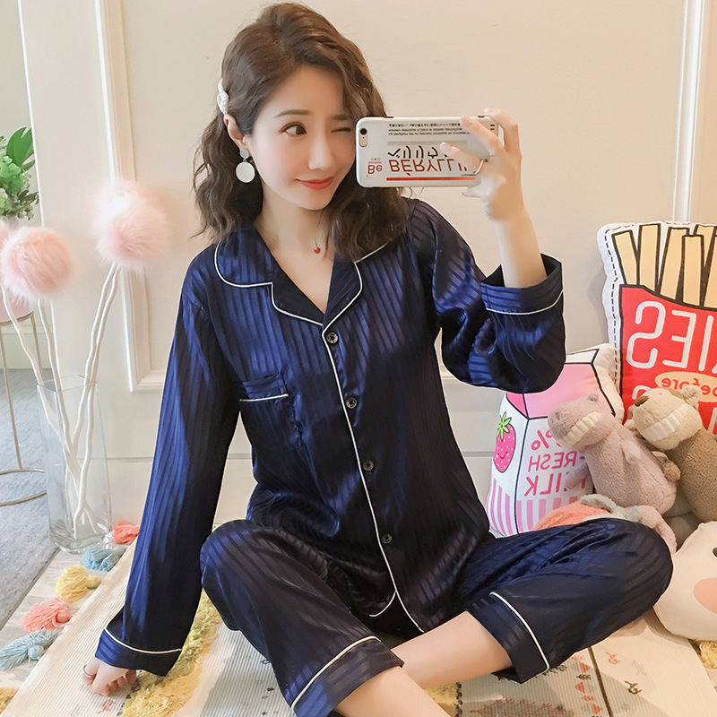 2019春季新款维密纯色高密弹优质仿真丝坑条睡衣家居服长期生产|ru