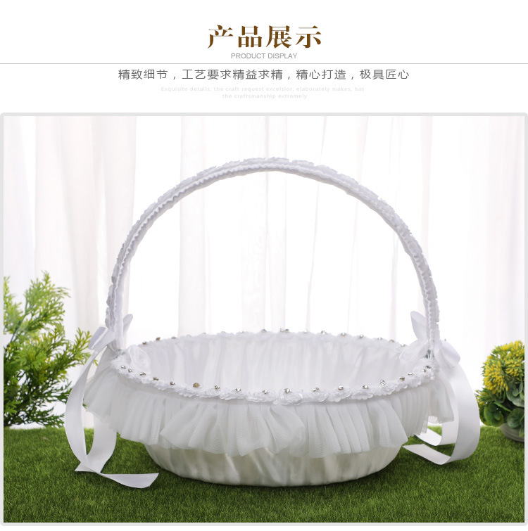 Wedding products, wedding products, wedding products, wedding products, wedding products, Western-style bamboo woven large flower baskets, Chinese wedding props, flower girls, bridesmaids scattering flowers, lace trim baskets, wedding supplies detail image 10