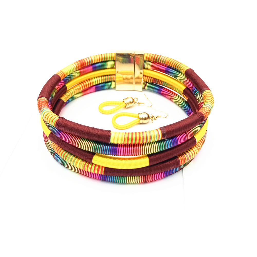 174g Weight Jewelry Set Classification Earrings + Necklace Quantity Holiday, Travel Occasion Alloy, Woven thread Material Color Block Pattern Women's Gender Epoxy Design Retro, Ethnic Style Style Retro Ethnic Style Color Block Alloy Woven Thread Epoxy Women's Jewelry Set 5