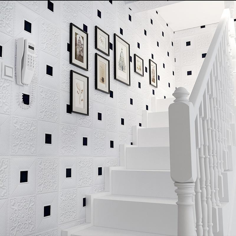 3d立體自粘牆貼牆面軟包泡沫牆紙天花吊頂星星款防水壁紙磚紋牆貼