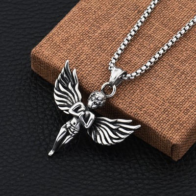 Collana con ciondolo angelo per uomo e donna stile hip hop_voghion.com
