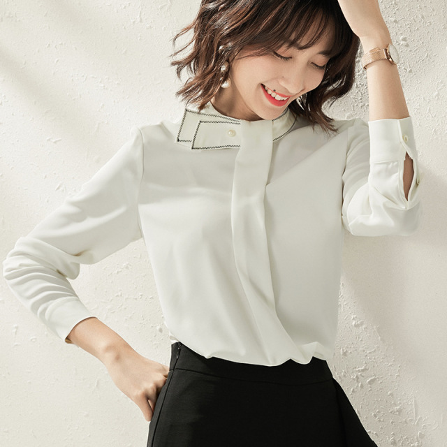 Autumn new chiffon shirt jacket with erect collar temperament