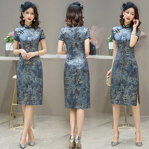 Chinese Dress Qipao for women Cheongsam dress retro long silk cheongsam large size gilt double cheongsam