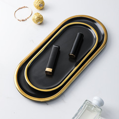 Nordic creative black gold Western-style dinner plate flat jewelry plate fish plate ceramic oval dish dessert plate plate tray