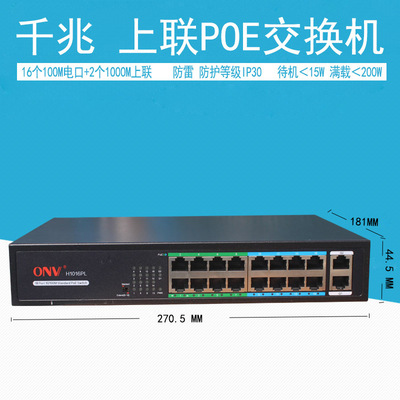 光网视16口百兆千兆POE交换机2个千兆口总功率200W ONV-H1016PL|ru