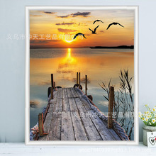 跨境专供DIY钻石画 落日风景点钻十字绣装饰画满钻 厂家直销
