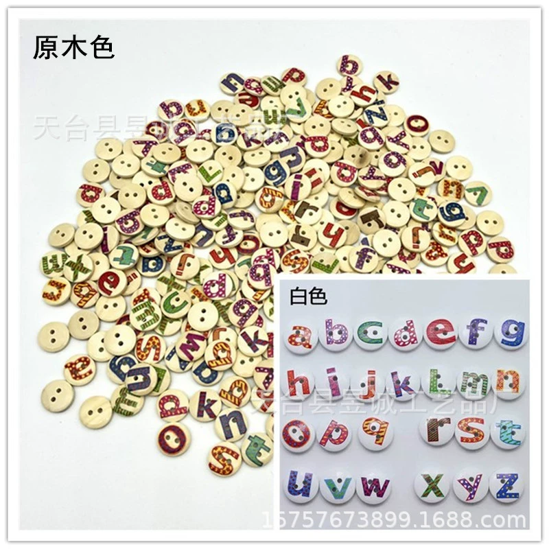 Белый фон напечатанная деревянная мультяшная пуговица/дерево английские буквы нарисованная деревянная пуговица/Аксессуары для детской одежды ручной работы DIY