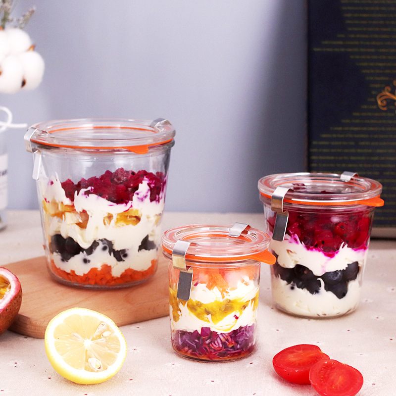 现货供应双扣果酱杯 无铅玻璃果酱杯 蜜蜂果酱罐