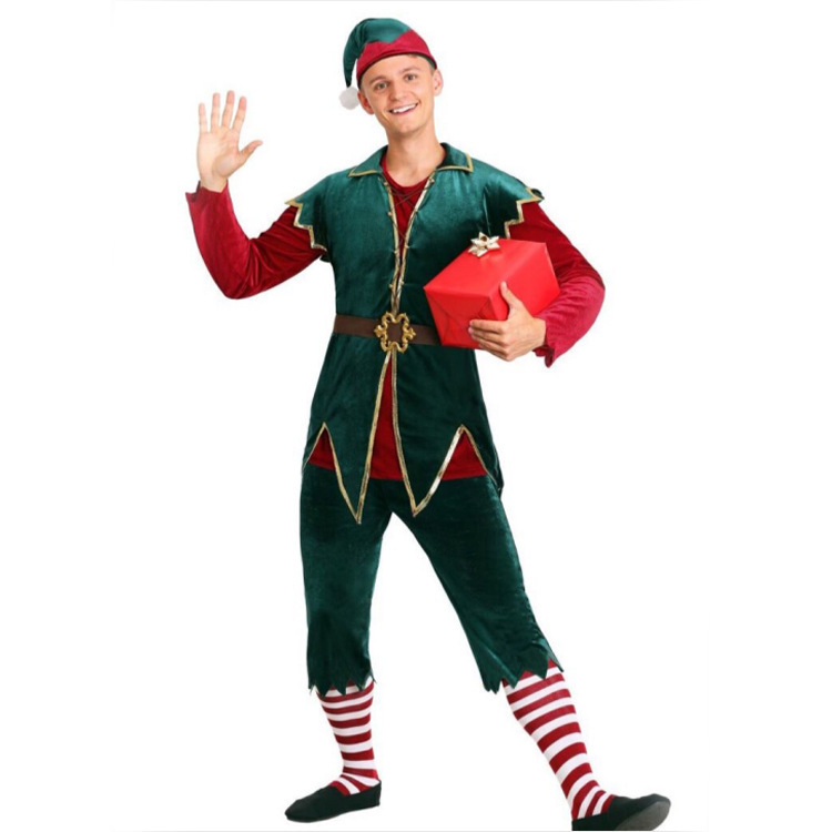 新款圣诞老人圣诞精灵服装成人男欧美分码圣诞派对圣诞节服装