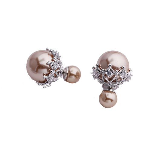 Korean style simple personalized pearl earrings before and after ball ball back hanging lace earrings 925 silver needle zircon earrings for women