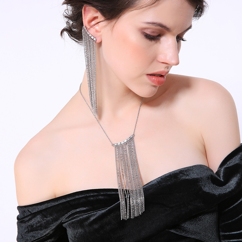 Joyas De Diamantes Con Flecos Largos Collar Colgante Joyería De Moda Femenina display picture 12