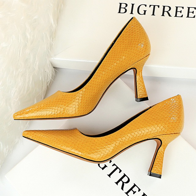 thin thick heel high heel shallow mouth pointed snake pattern 