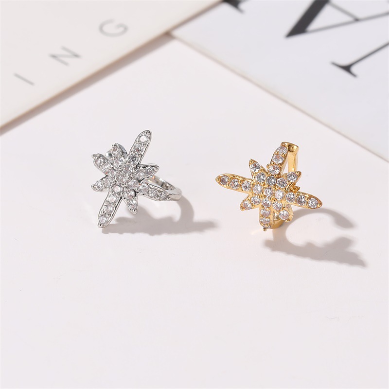 Fashion Ear Clip Flash Diamonds Eight Stars Earrings Star Earrings Wholesale display picture 2