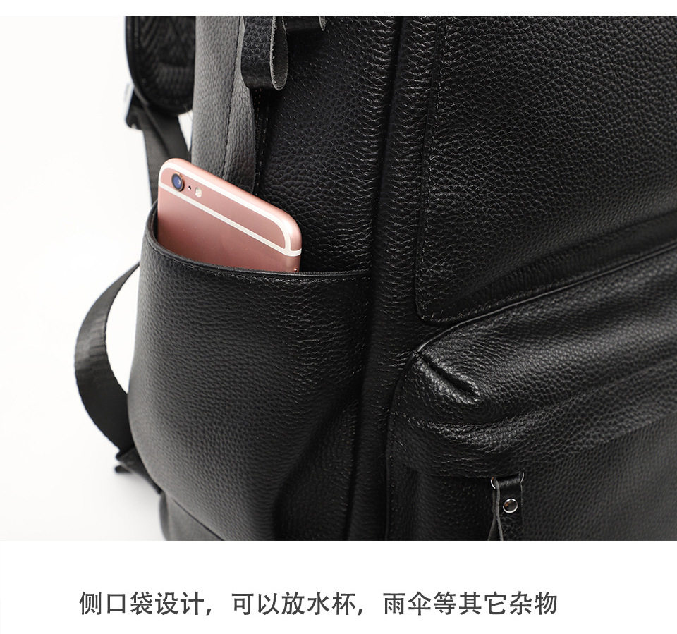 Ba lô nam da bò thật 15.6 inch chống nước, túi đeo vai du lịch đựng laptop 43×30×18 cm — Màu đen chi tiết 17