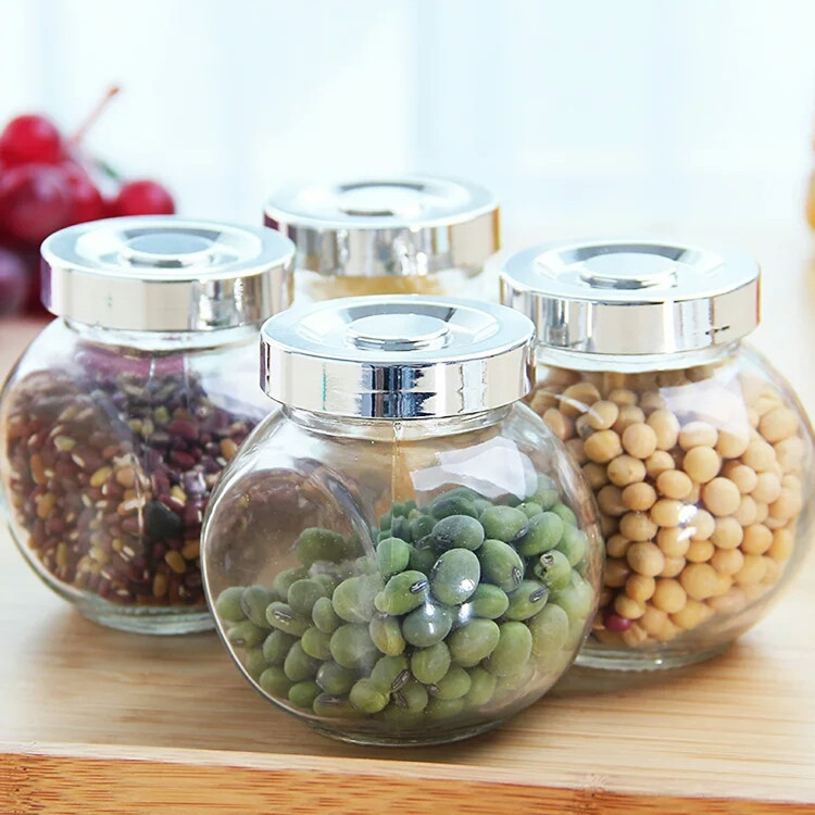 批发扁鼓玻璃瓶 花茶密封瓶蜂蜜包装黑枸杞储物罐 厨房调料酱菜瓶